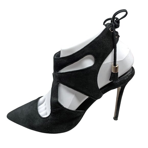 RAYE Tellie Black‎ Suede Cutout Tie Pointed Rear Tie Pumps - Picture 3 of 9